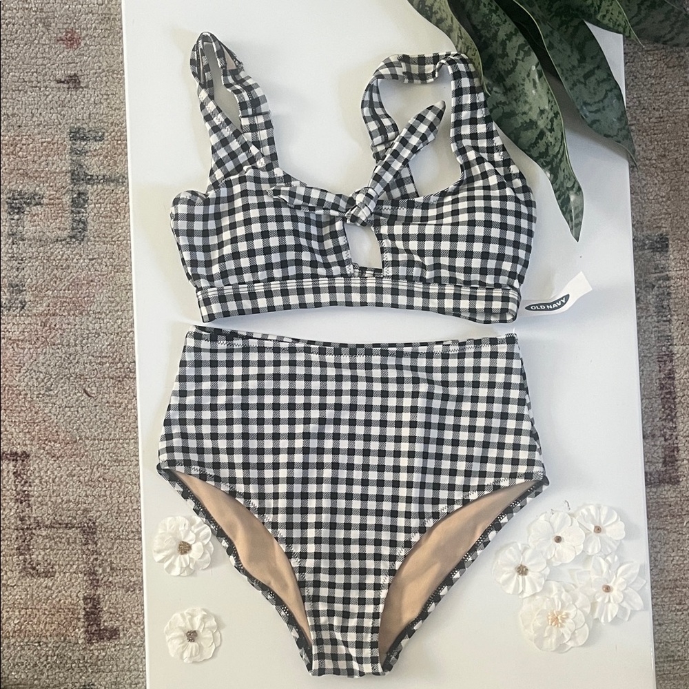 Old Navy Black and White Checkered Bikini Bottoms